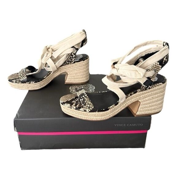 Vince Camuto Roreka Espadrille Block Heel Sandal Warm Vanilla Black Python - Picture 3 of 14